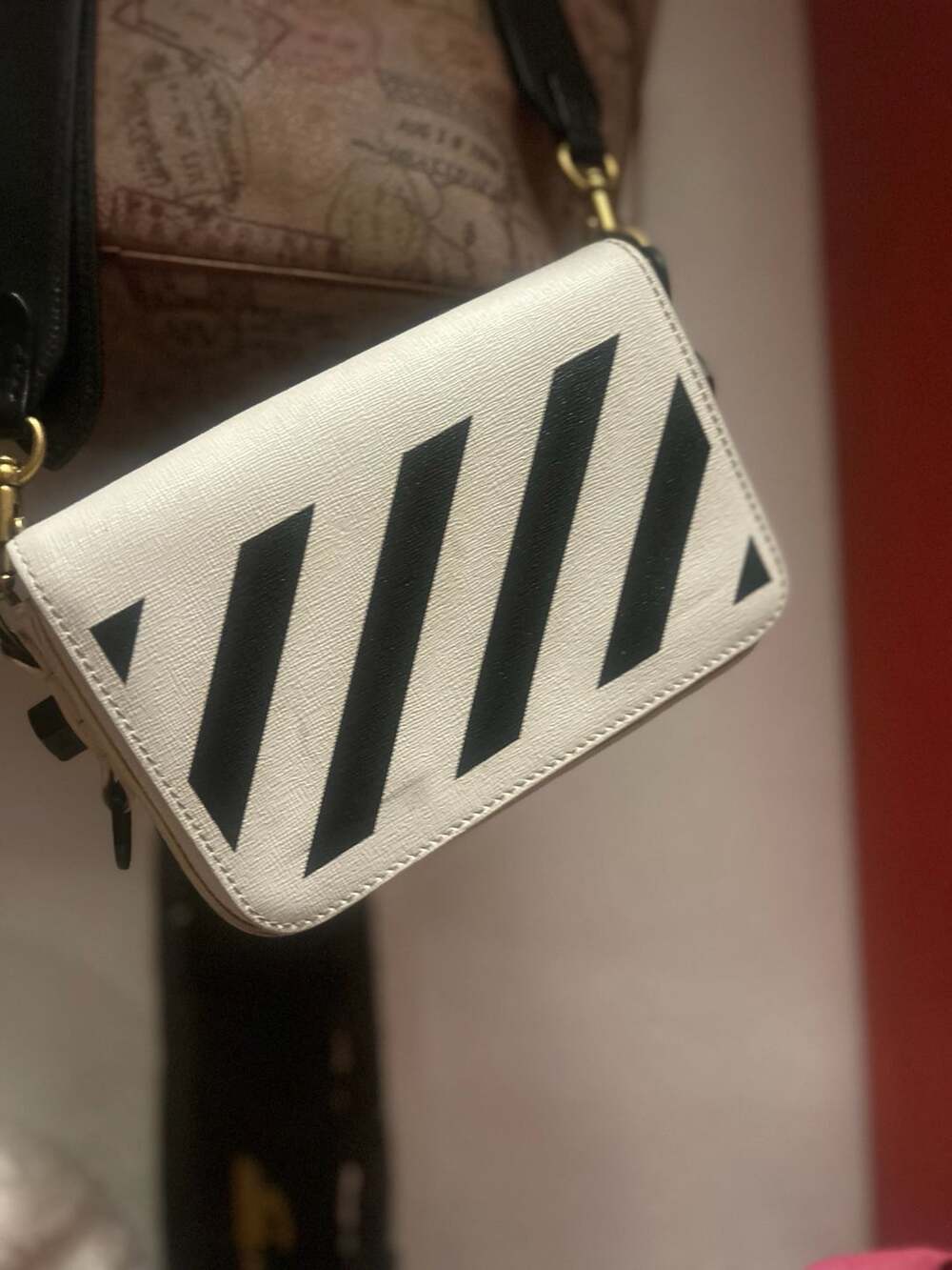 Off-White Diag Baby Flap Crossbody Bag White Black